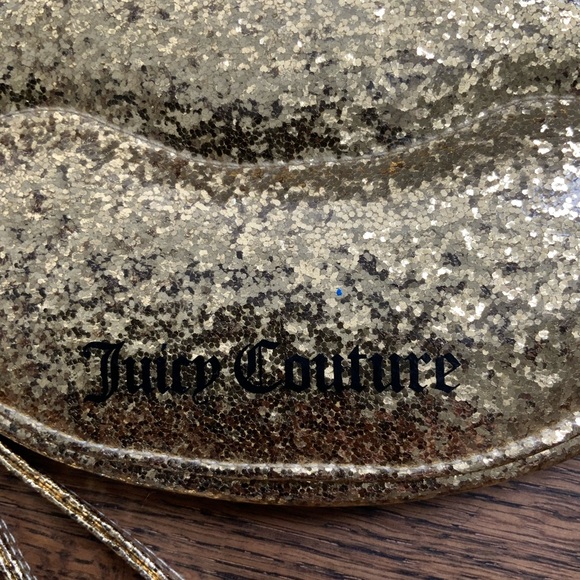 Y2K Vintage JUICY COUTURE Glitter Sparkly Shiny Gold Lips Wristlet Bag Women’s - Picture 7 of 16